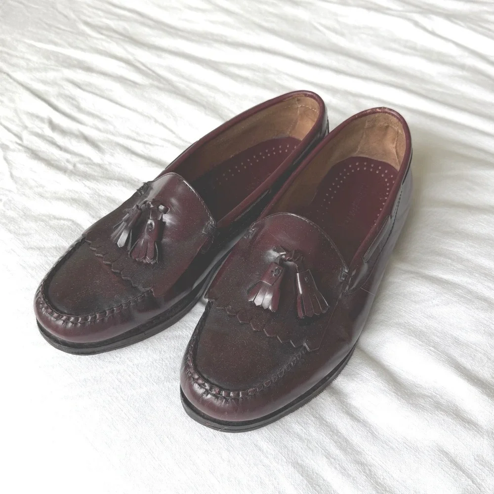 GH Bass Layton Burgundy Leather Kiltie Tassel Loafers Mens 10 D Slip On Shoes
